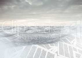 sea of documents under sky clouds