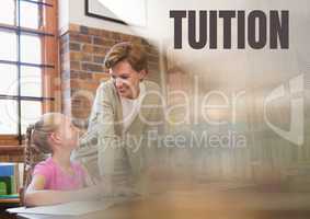 Tuition text and Librarian with elementary school student