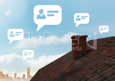 Chat profile bubbles over roof and city