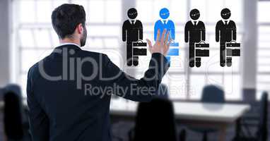 Businessman interacting and choosing a person from group of people icons