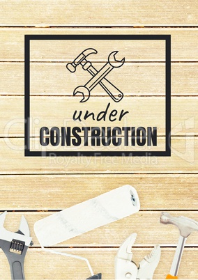 Under construction text against tools photo