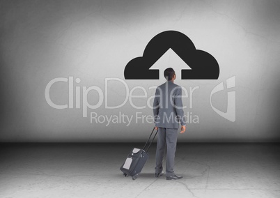 Upload cloud icon above Businessman looking in opposite directions