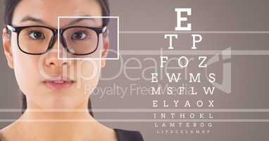 woman with eye focus box detail over glasses and lines and eye test