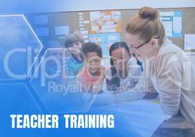 Teacher training text and Elementary school teacher with class