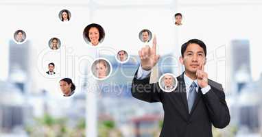 Businessman interacting and choosing a person from group of people interface