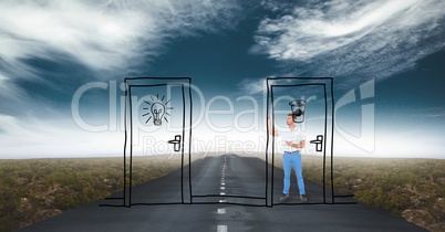 Man drawing doors on the road
