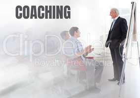 Coaching text and Business economics teacher with class