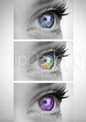 Various colored eyes in series of three