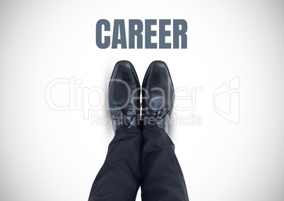 Career text and Black shoes on feet with white background
