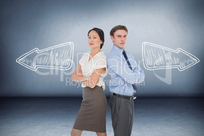 Composite image of business colleagues with arms crossed in office
