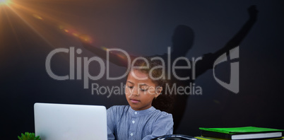 Composite image of silhouette woman stretching