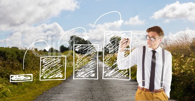 Man drawing graphics on the road