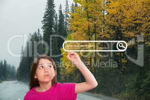 Girl drawing a search bar on the road