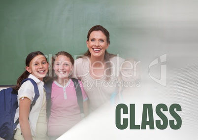 Class text and teacher with class