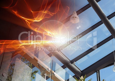Abstract transition with fire and windows flare