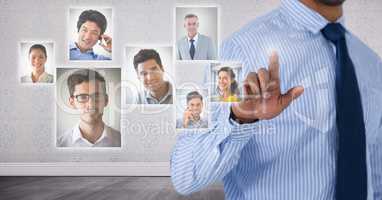 Businessman interacting and choosing a person from group of people interface