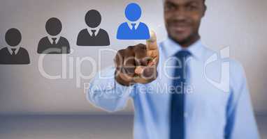 Businessman interacting and choosing a person from group of people icons