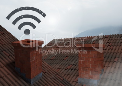 Wi-fi icon over roof chimney