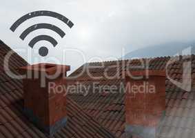 Wi-fi icon over roof chimney