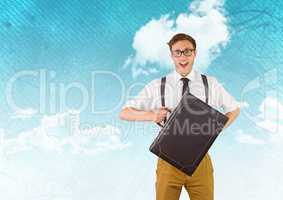 Businessman with briefcase with cloud