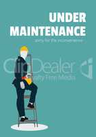 Under maintenance text with worker man illustration against blue background