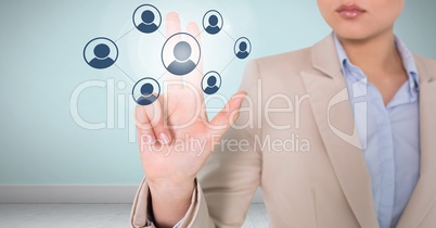 Businesswoman interacting and choosing a person from group of people icons