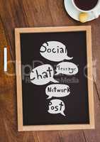 Table top with a blackboard with web graphics