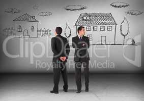 Small house or big house with Businessman looking in opposite directions