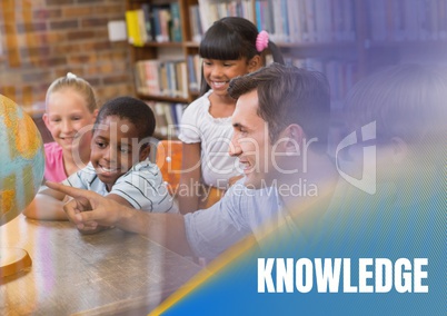 Knowledge text and Elementary school teacher with class