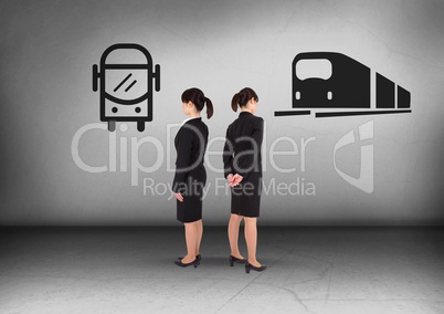 Bus or train with Businesswoman looking in opposite directions