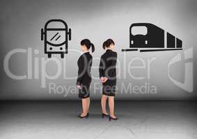 Bus or train with Businesswoman looking in opposite directions