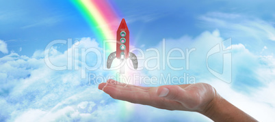 Composite image of hand of man pretending to hold an invisible object