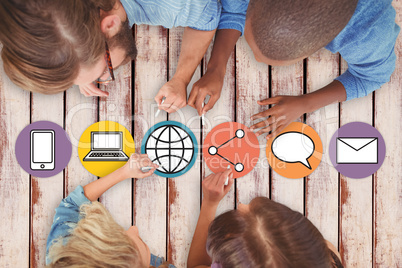 Composite image of business people writing with chalks