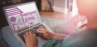 Composite image of digital image of cityscape and mortgage text with icon