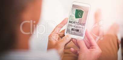 Composite image of digital image of mortgage text with icon and bedroom