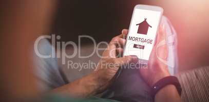 Composite image of graphic image of mortgage text with icon