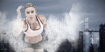 Composite image of female athlete on the start line
