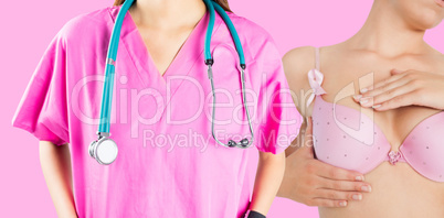 Composite image of mid section of nurse with stethoscope