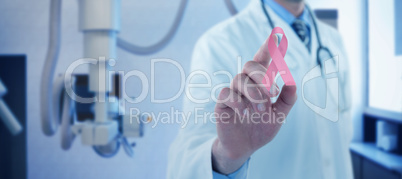 Composite image of midsection of doctor touching digital screen Composite image of midsection of doctor touching digital screen