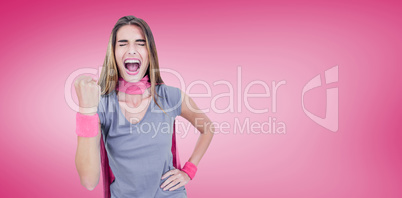 Composite image of woman in superhero costume shouting