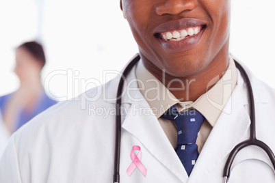 Composite image of close-up of prostate cancer awareness ribbon