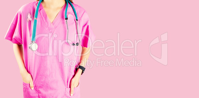 Composite image of mid section of nurse with stethoscope