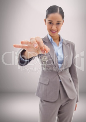 Woman Holding key in front of vignette