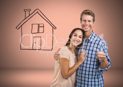 Couple Holding key with house drawing in front of vignette