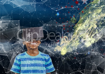 boy with VR glasses on the space
