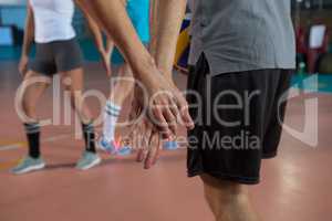 Cropped image of volleyball player holding hand with teammate