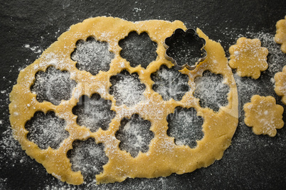 Close up of flower shape mould on dough