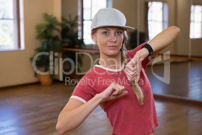 Portrait of beautiful woman practicing dance