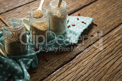 Three jars with various grains