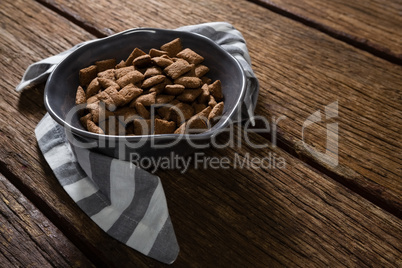 Bowl of chocolate toast crunch with napkin